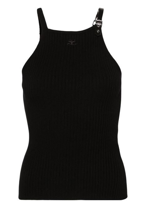 Canotta in maglia a coste in nero - donna COURRÈGES | 124MTO240FI00019999