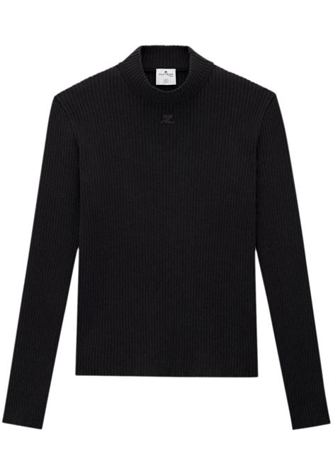Black logo-patch rib-knit jumper ? men COURRÈGES | PERMPU008FI00019999