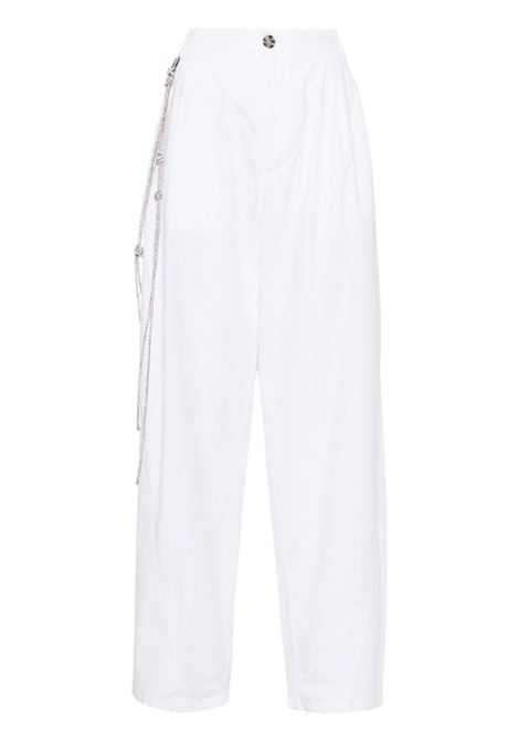 Pantaloni a gamba larga con catena di cristalli in bianco - donna DARKPARK | WTR36SFAP100001