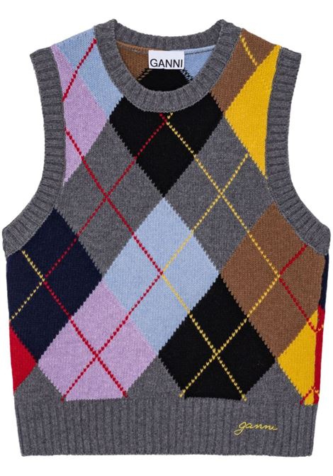 Gilet in maglia a intarsio con motivo arlecchino in  multicolore - donna GANNI | K2101523