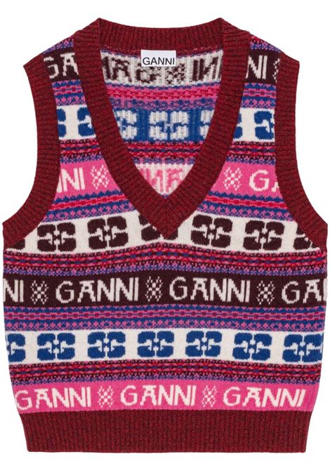 Gilet maglione con intarsio Fair Isle in multicolore - donna GANNI | K2121999