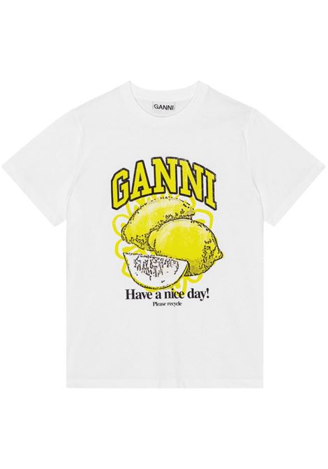 T-shirt con stampa logo in bianco - donna GANNI | T3768151