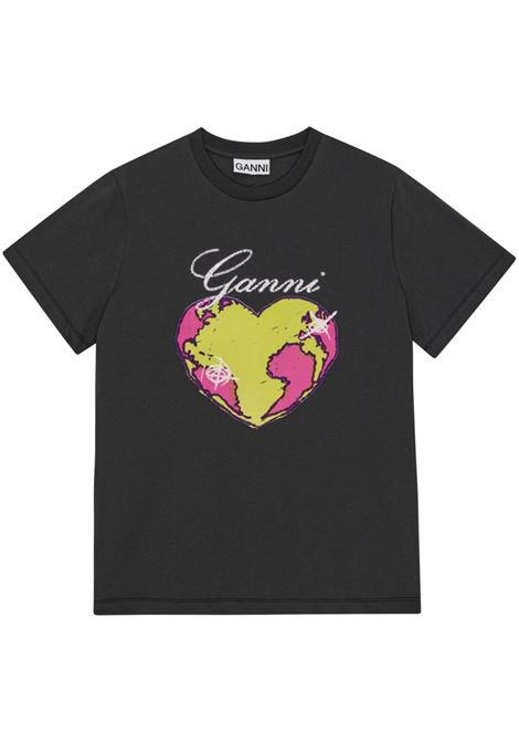 T-shirt con stampa grafica in nero - donna GANNI | T3770490