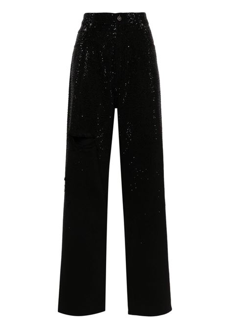 Jeans affusolati con cristalli in nero - donna