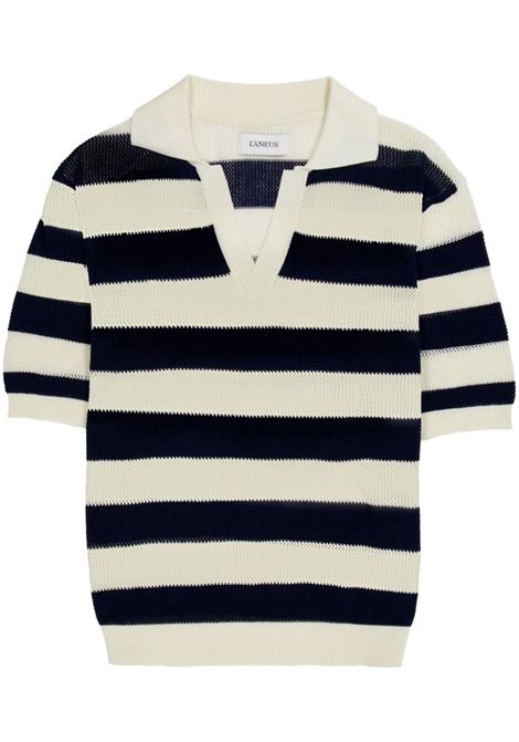 White and blue striped knitted polo shirt LANEUS - men LANEUS | S4LAMAKP090061