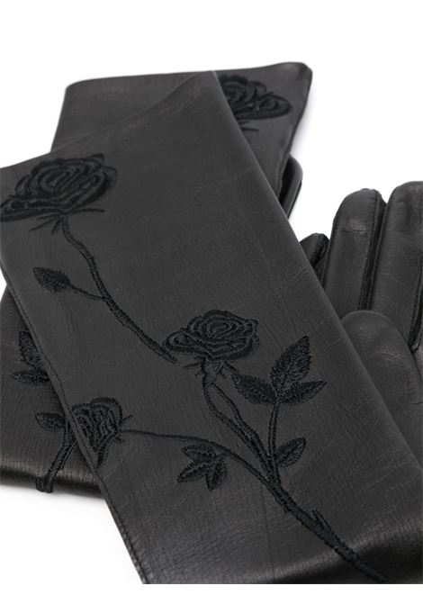 Black floral-embroidered leather gloves - women MAGDA BUTRYM | 261424BLK