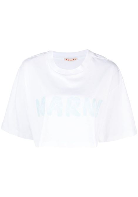 T-shirt crop con stampa in bianco - donna MARNI | THJE0301P1USCS11L4W01