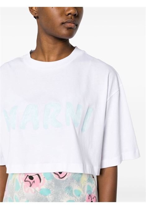 T-shirt crop con stampa in bianco - donna MARNI | THJE0301P1USCS11L4W01