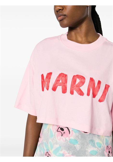 T-shirt crop con stampa in rosa - donna MARNI | THJE0301P1USCS11LOC18