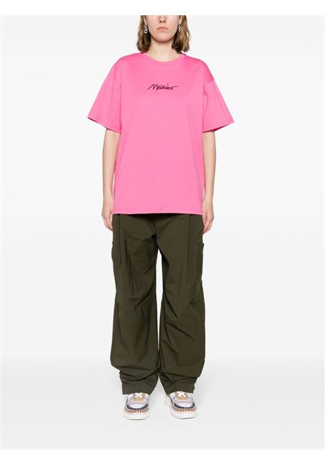 T-shirt con logo ricamato in rosa - donna MOSCHINO | A070205412208