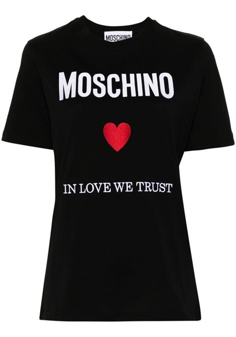 T-shirt con stampa logo in nero - donna MOSCHINO | J070305412555