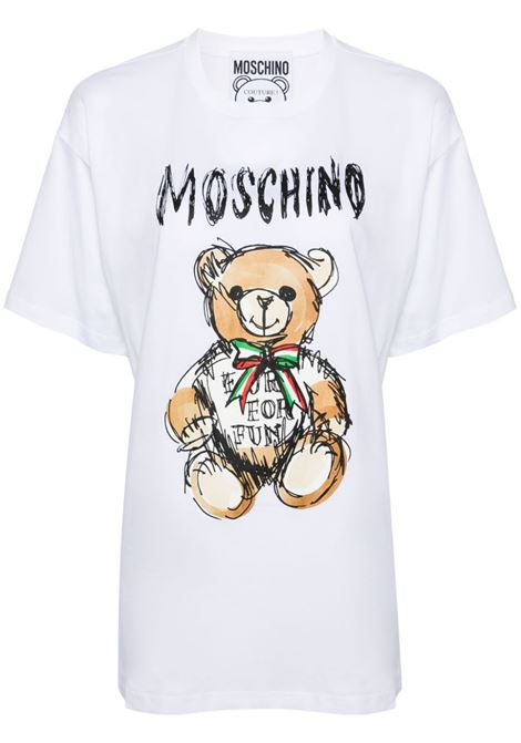 T-shirt con stampa Teddy Bear in bianco - donna MOSCHINO | V070805411001