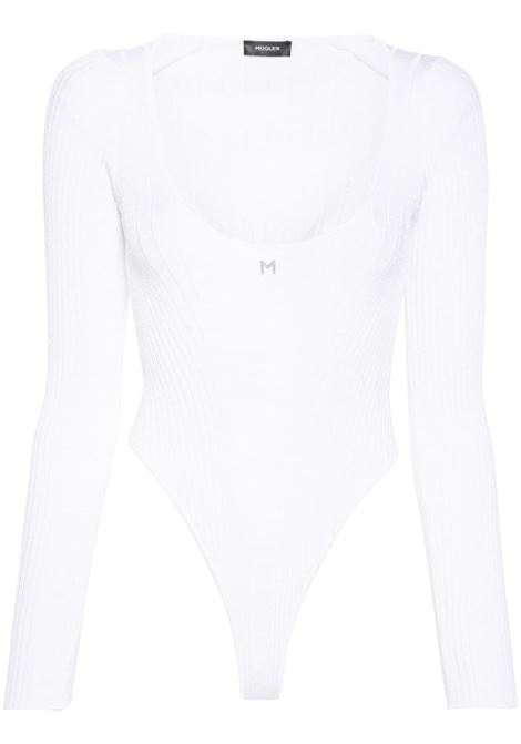 Body  in maglia a coste con placca logo in bianco - donna