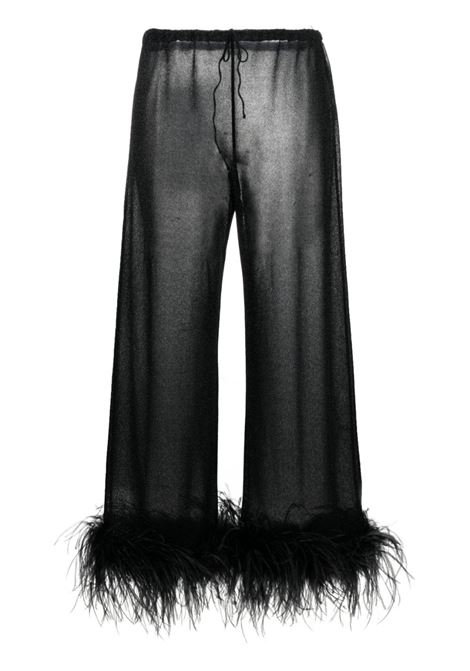 Black Plumage feather-trim lurex trousers - women OSÉREE | LPF235BLK
