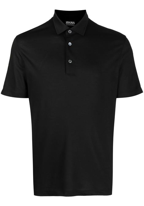 Black plain short-sleeved polo shirt - men ZEGNA | E7345A5BCT724K09