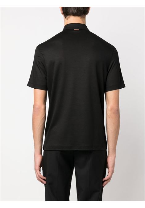 Black plain short-sleeved polo shirt - men ZEGNA | E7345A5BCT724K09