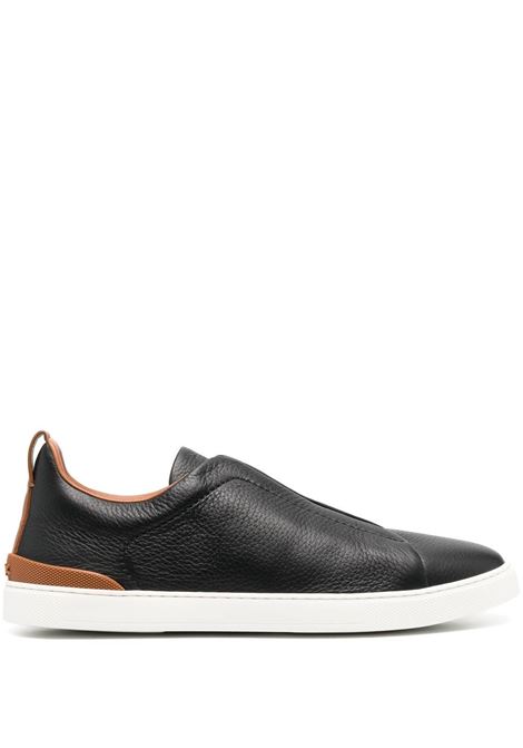 Black and brown triple-stitch low-top sneakers - men ZEGNA | LHCVOS4667ZSNE