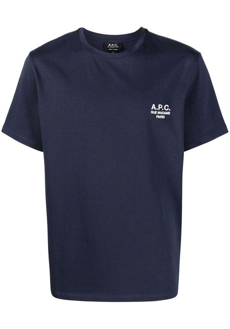 Blue logo-print T-shirt - men  A.P.C. | COEZCH26840IAK