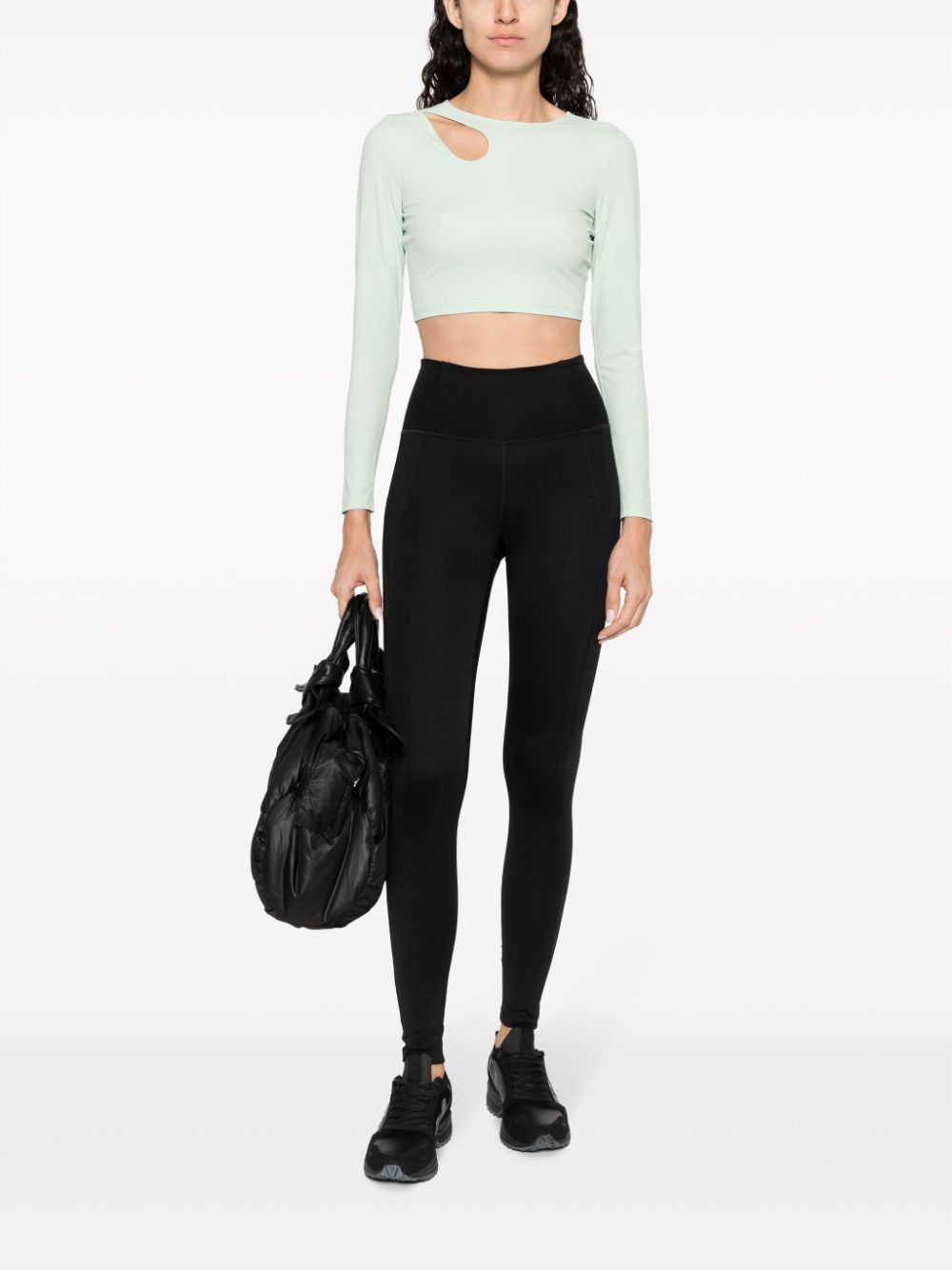 Aqua green cutout logo-print crop top - women - WOLFORD