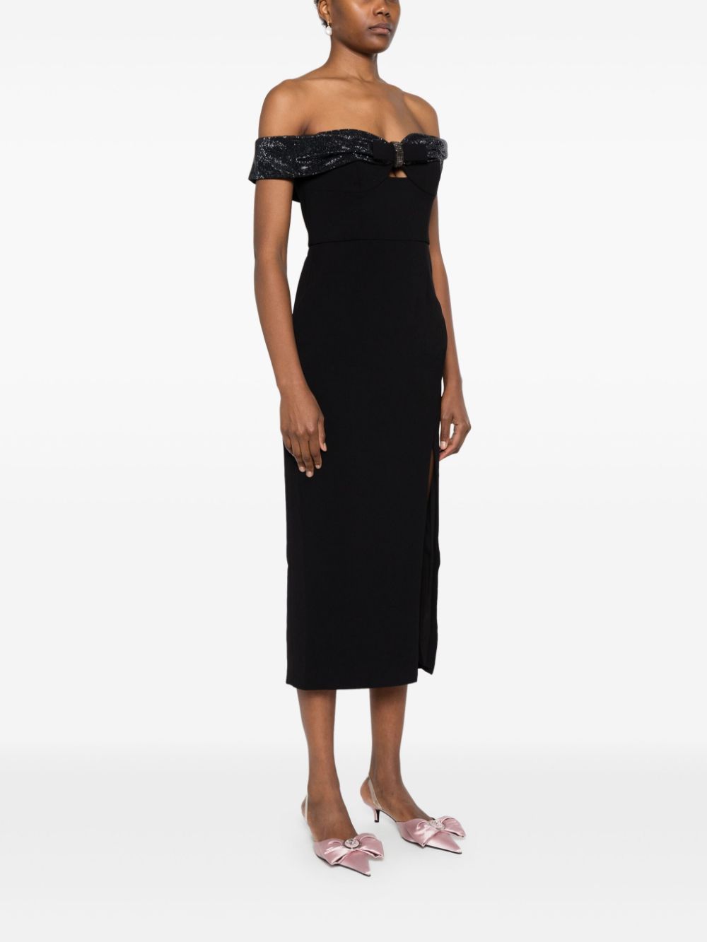 Black bow midi dress Self-portrait - women - SELF-PORTRAIT