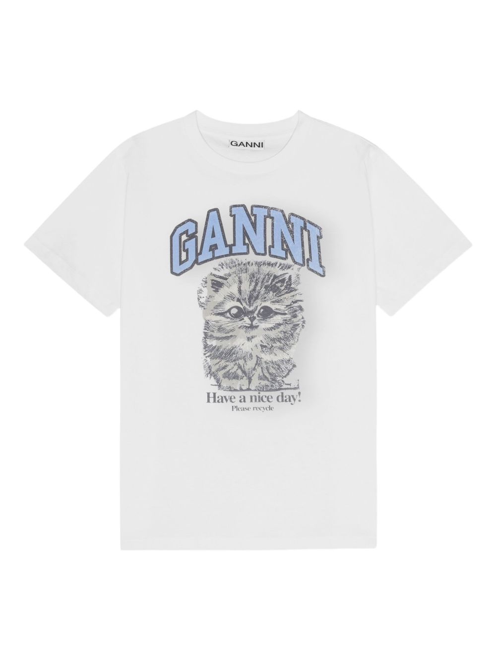 White kitty-print T-shirt Ganni - women - GANNI