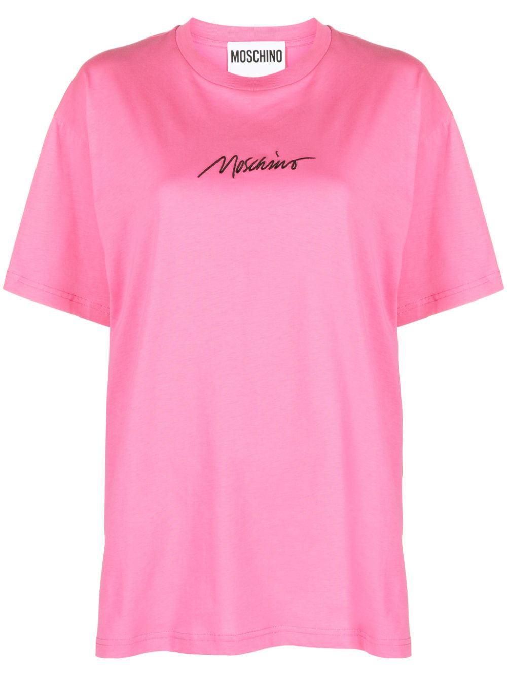 T shirt con logo ricamato in rosa donna MOSCHINO divincenzoboutique