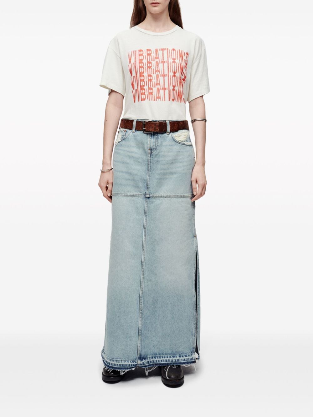 Blue side-slit denim maxi skirt - women - RE/DONE