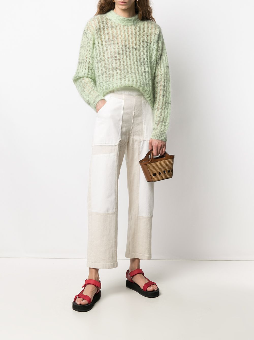 Beige and brown Tropicalia logo-embroidered mini bag -MARNI Beige and brown Tropicalia logo-embroidered mini bag -MARNI