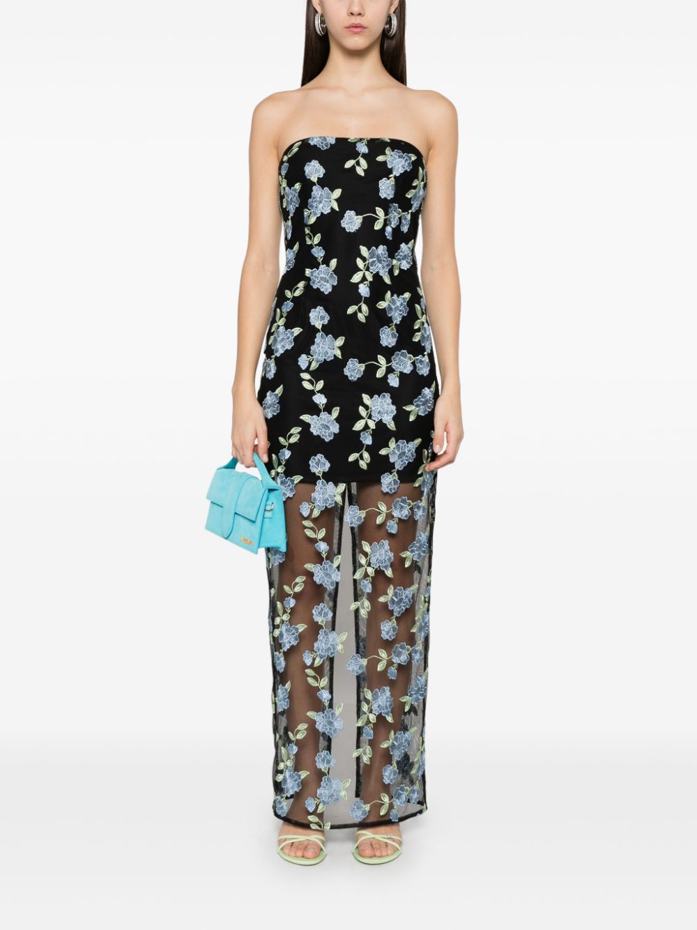 Black flower mesh maxi dress Rotate - women - ROTATE