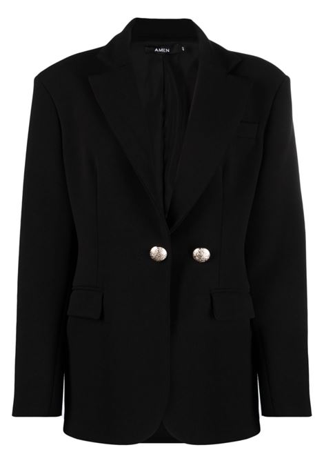 Black notched-lapels single-breasted blazer - women