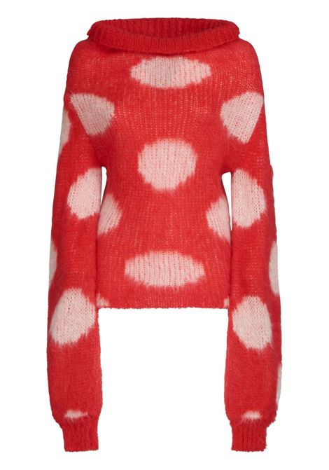 Maglione morbido a pois in rosso e bianco - donna
