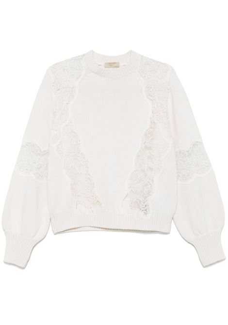 Maglione con inserti in pizzo in bianco Elie saab - donna ELIE SAAB | Maglie | TO102NF24KWL01W0001