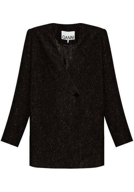 Black textured collarless jacket Ganni - women GANNI | F9395099