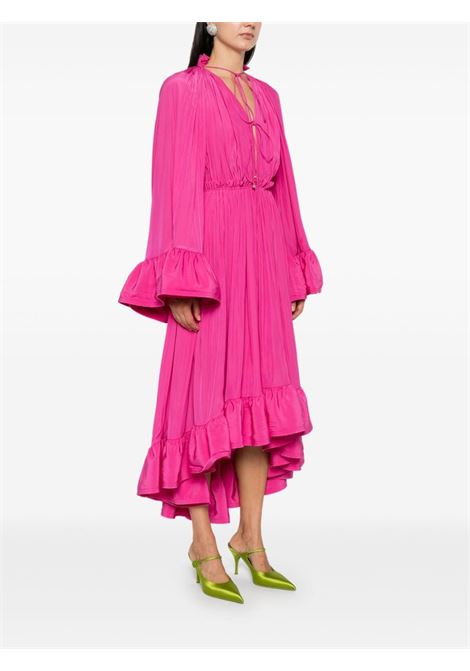 Fuchsia pink ruffled midi dress Lanvin - women LANVIN | RWDRC042477859