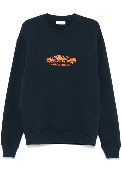 Felpa con patch fox in blu Maison kitsuné - uomo MAISON KITSUNÉ | Felpe | NM00308KM0307P480