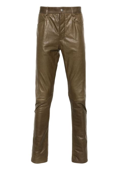 Olive green Leather Tyrone trousers Rick Owens - men RICK OWENS | Trousers | RU02D6393LNV35