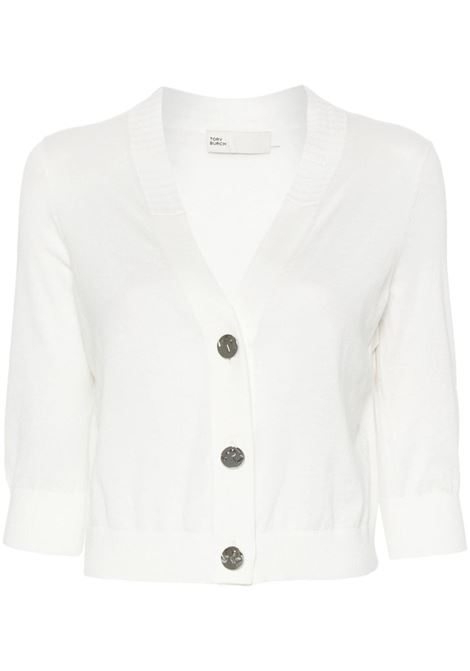 Cardigan con logo inciso in bianco di Tory Burch - donna TORY BURCH | Maglie | 162370100