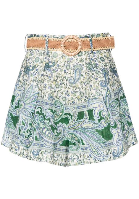 Shorts Ottie con stampa paisley in verde Zimmermann - donna