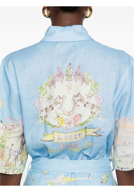 Abito in lino con stampa in celeste Alemais - donna ALEMAIS | 5164DSKY