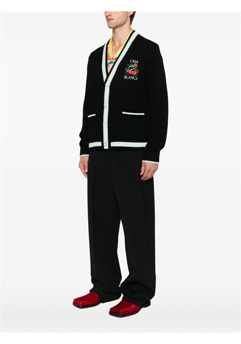 Black logo-embroidered cardigan Casablanca - men CASABLANCA | MPF25KW100101BLK