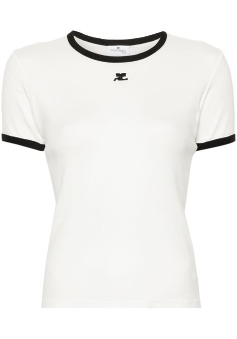 White contrast-trim cotton T-shirt Courrèges - women