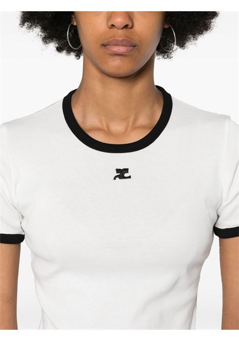 T-shirt con bordo a contrasto in bianco Courrèges - donna COURRÈGES | VESJTS017JS00700098