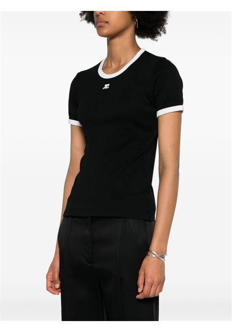 T-shirt con bordo a contrasto in nero Courrèges - donna COURRÈGES | VESJTS017JS00709901