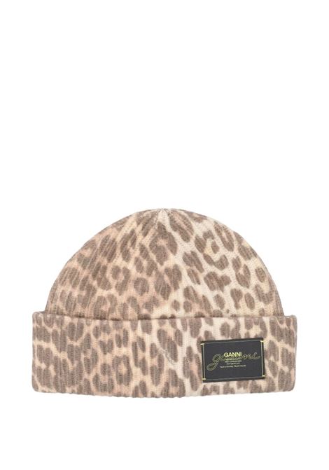 Beige leopard-print beanie Ganni - women GANNI | A6658943