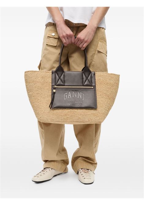 Borsa a spalla in raffia easy in beige e nero Ganni - donna GANNI | A6823901