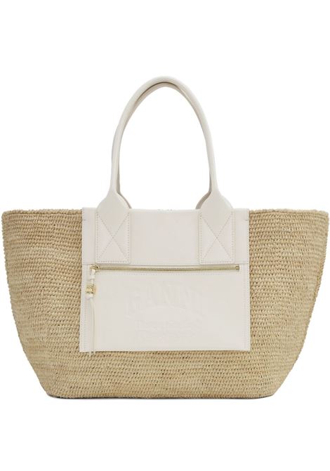 Borsa a spalla in raffia easy in beige e bianco Ganni - donna GANNI | A6824135