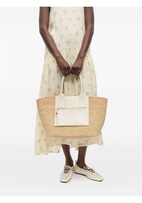 Borsa a spalla in raffia easy in beige e bianco Ganni - donna GANNI | A6824135