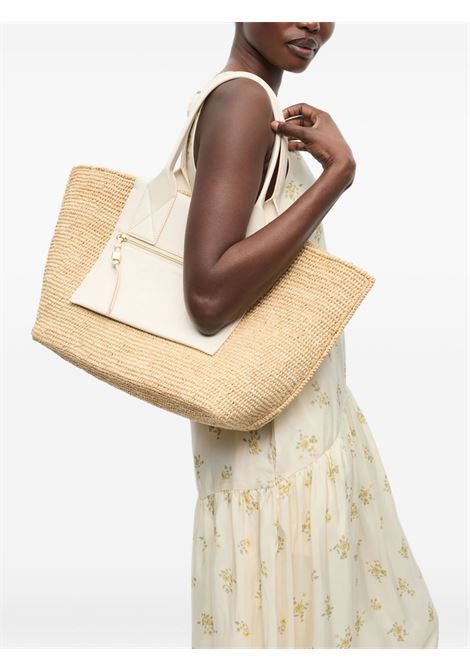 Borsa a spalla in raffia easy in beige e bianco Ganni - donna GANNI | A6824135