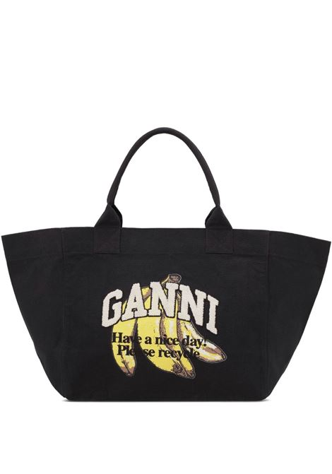 Borsa a spalla con stampa banana in nero Ganni - donna
