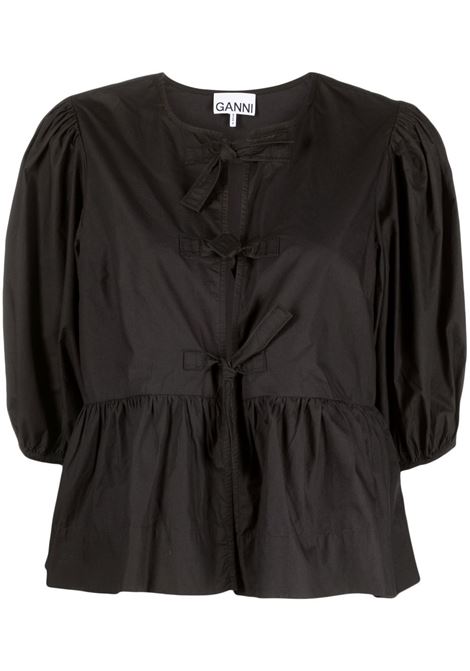 Black puff-sleeved peplum top - GANNI women GANNI | F7364099